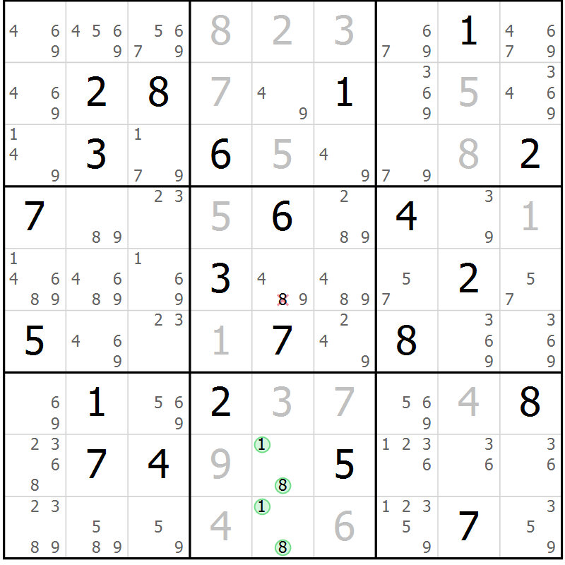 Position des candidats pour la solution de la Gr 12 page 15 du magazine de sudoku Virtuose n° 123