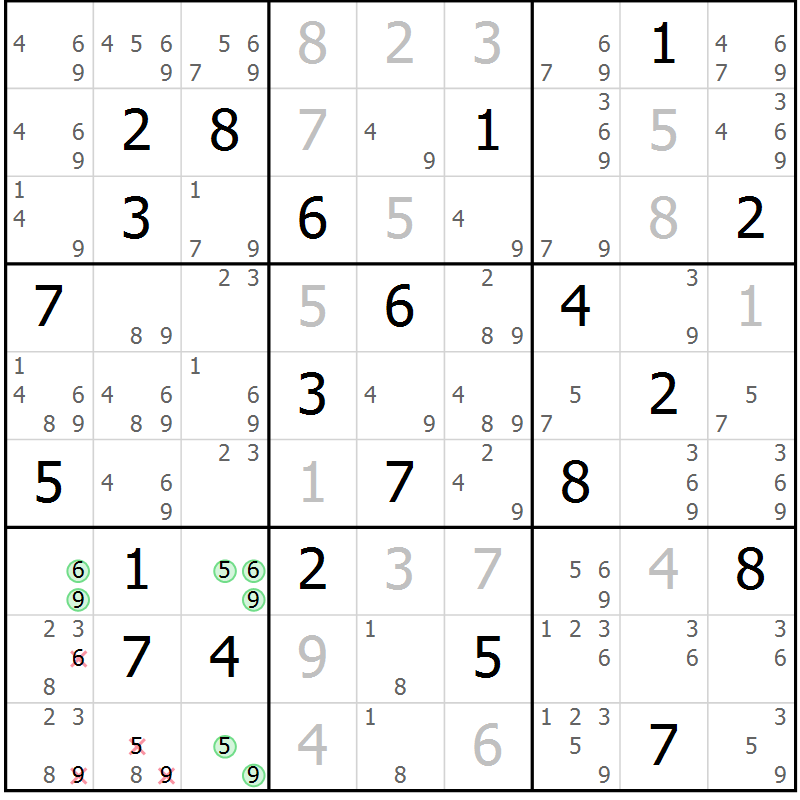 Position des candidats pour la solution de la Gr 12 page 15 du magazine de sudoku Virtuose n° 123