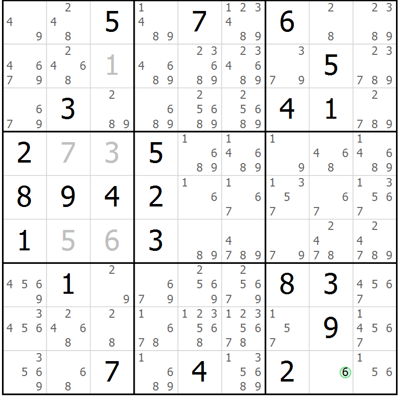 Position des candidats pour la solution de la Gr 13 page 16 du magazine de sudoku Virtuose n° 123