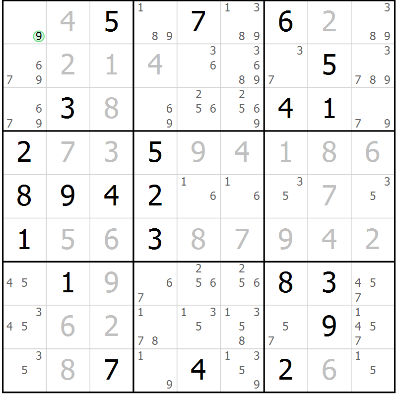 Position des candidats pour la solution de la Gr 13 page 16 du magazine de sudoku Virtuose n° 123