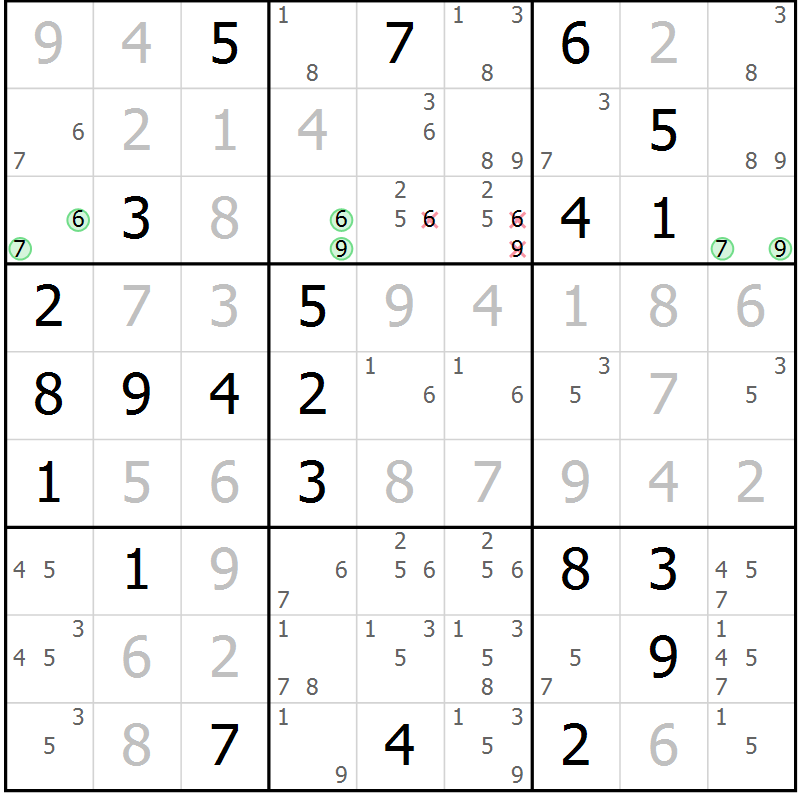 Position des candidats pour la solution de la Gr 13 page 16 du magazine de sudoku Virtuose n° 123