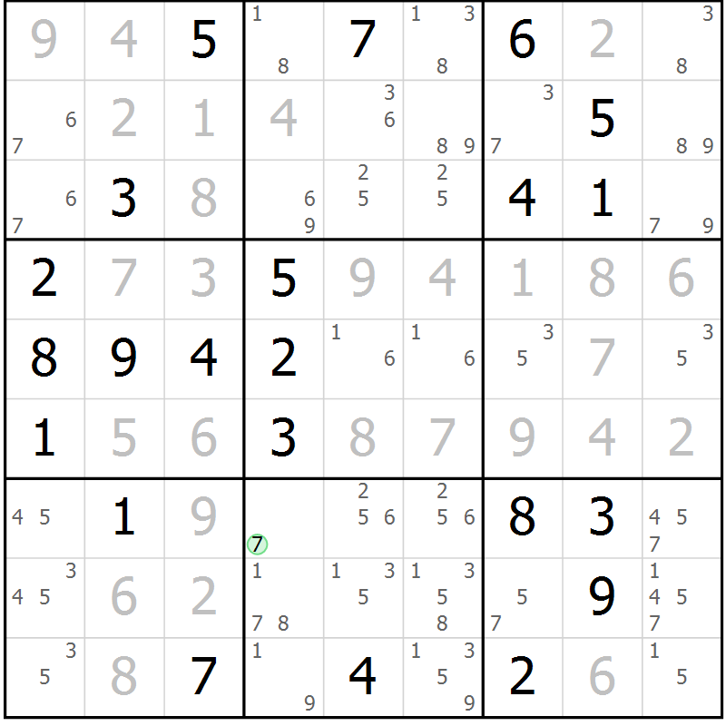 Position des candidats pour la solution de la Gr 13 page 16 du magazine de sudoku Virtuose n° 123