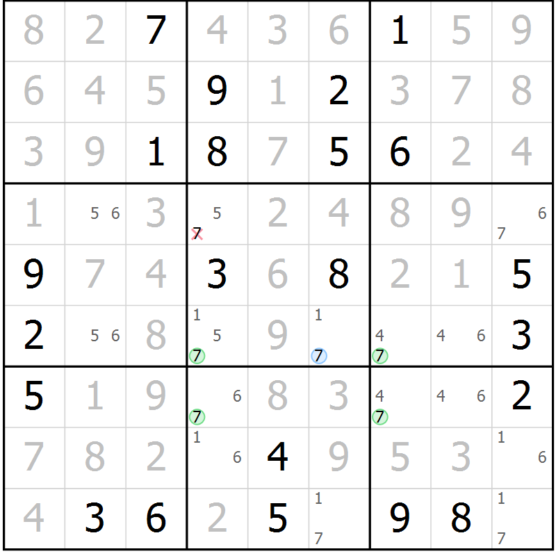 Position des candidats pour la solution de la Gr 14 page 17 du magazine de sudoku Virtuose n° 123