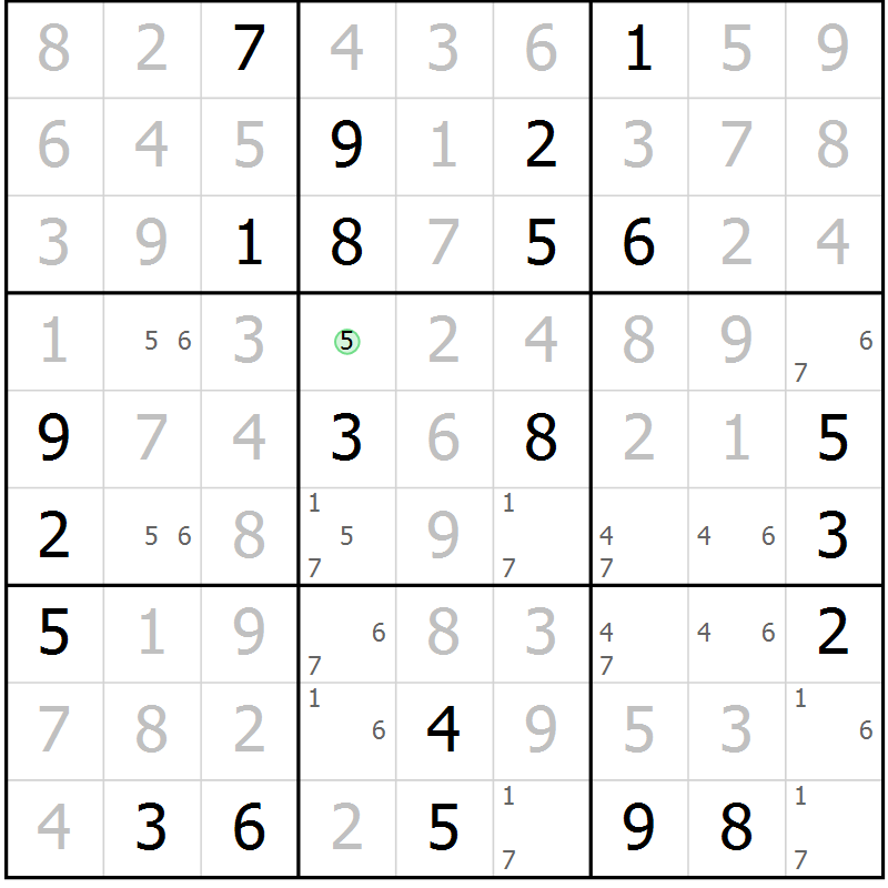 Position des candidats pour la solution de la Gr 14 page 17 du magazine de sudoku Virtuose n° 123