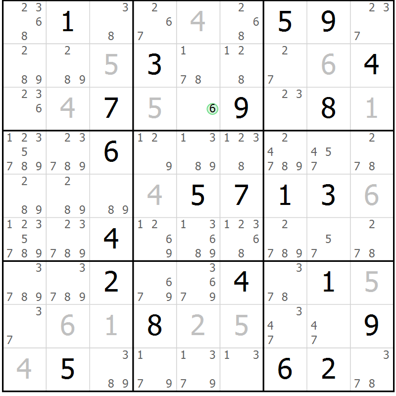 Position des candidats pour la solution de la Gr 15 page 18 du magazine de sudoku Virtuose n° 123