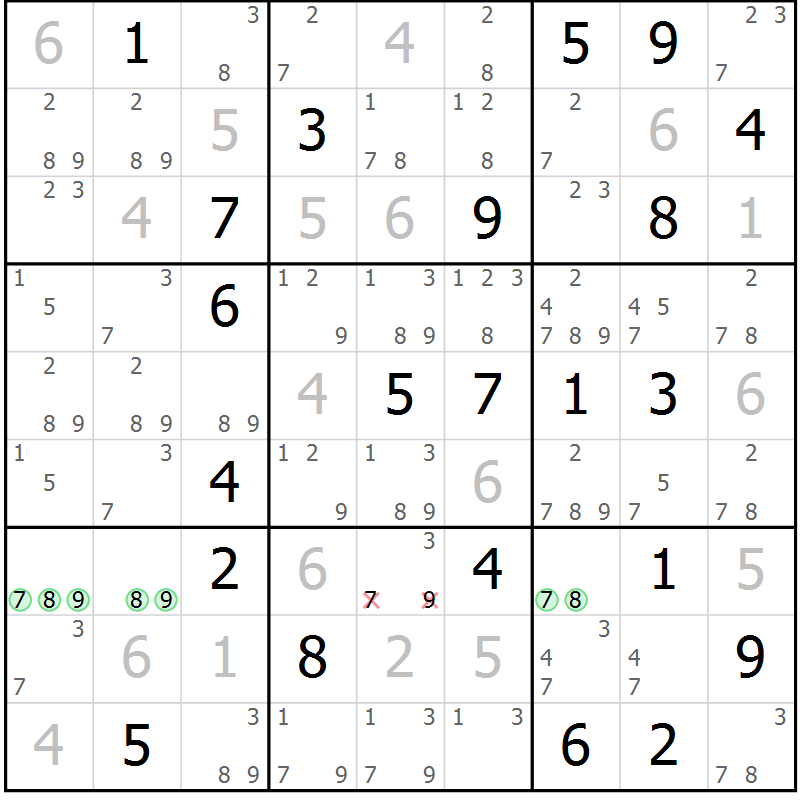 Position des candidats pour la solution de la Gr 15 page 18 du magazine de sudoku Virtuose n° 123