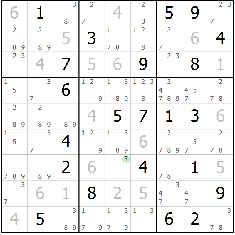 Position des candidats pour la solution de la Gr 15 page 18 du magazine de sudoku Virtuose n° 123