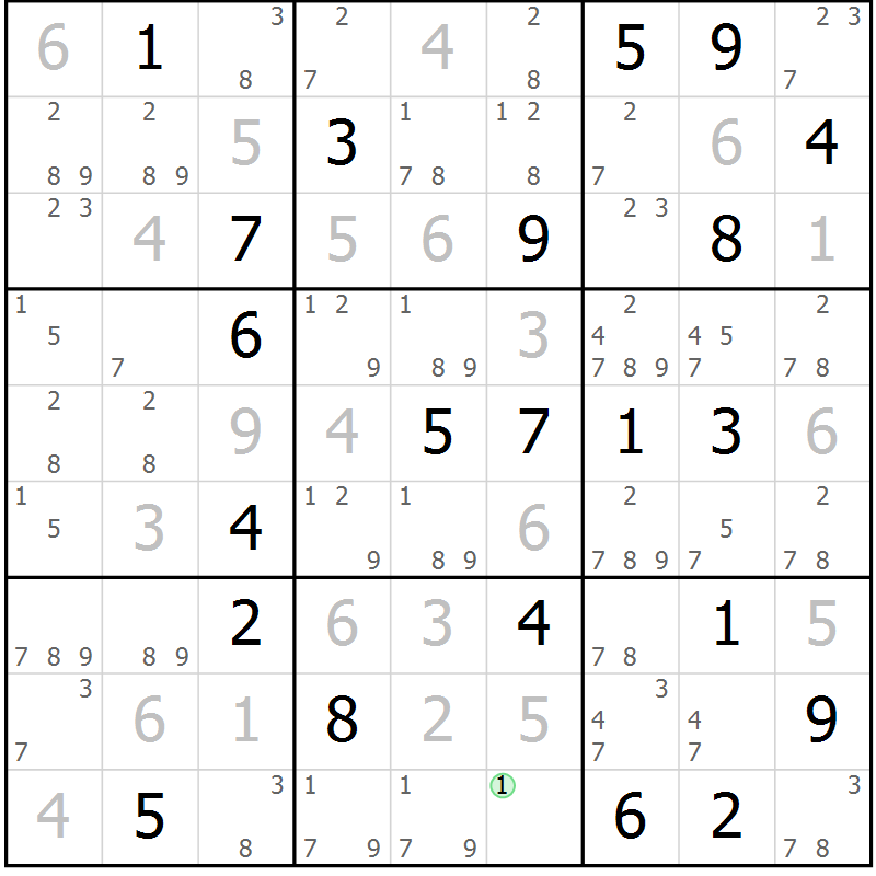 Position des candidats pour la solution de la Gr 15 page 18 du magazine de sudoku Virtuose n° 123
