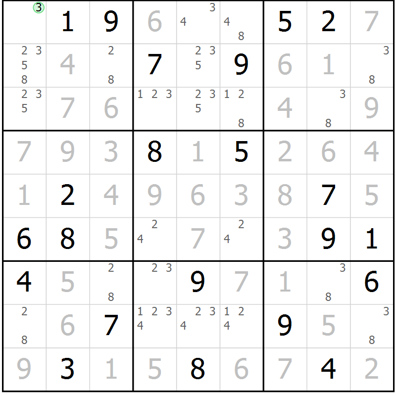 Position des candidats pour la solution de la Gr 17 page 20 du magazine de sudoku Virtuose n° 123