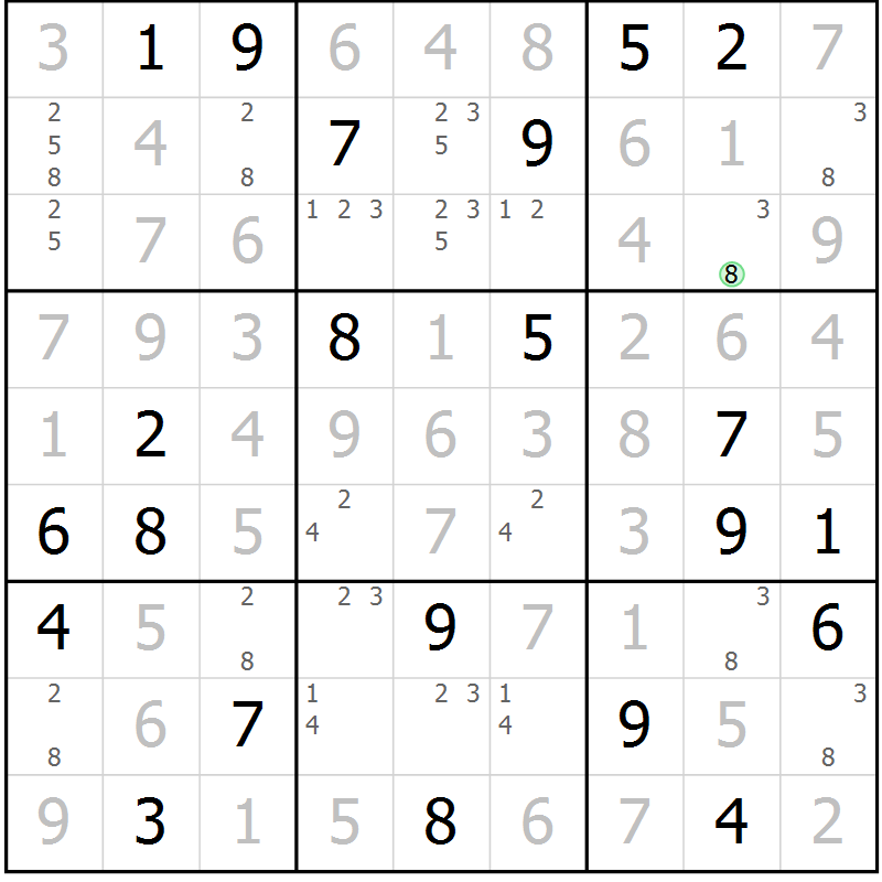 Position des candidats pour la solution de la Gr 17 page 20 du magazine de sudoku Virtuose n° 123