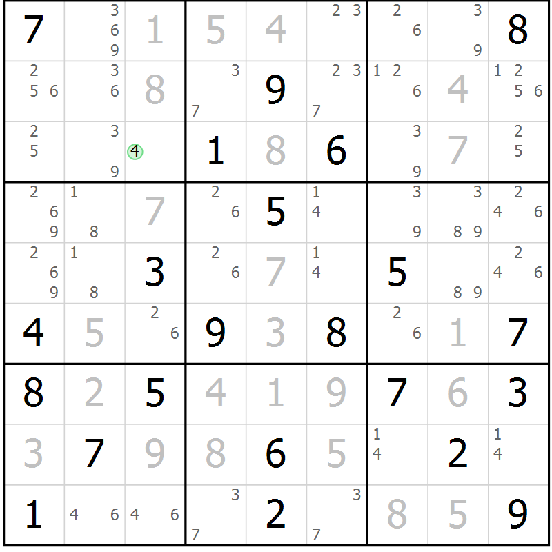 Position des candidats pour la solution de la Gr 18 page 21 du magazine de sudoku Virtuose n° 123