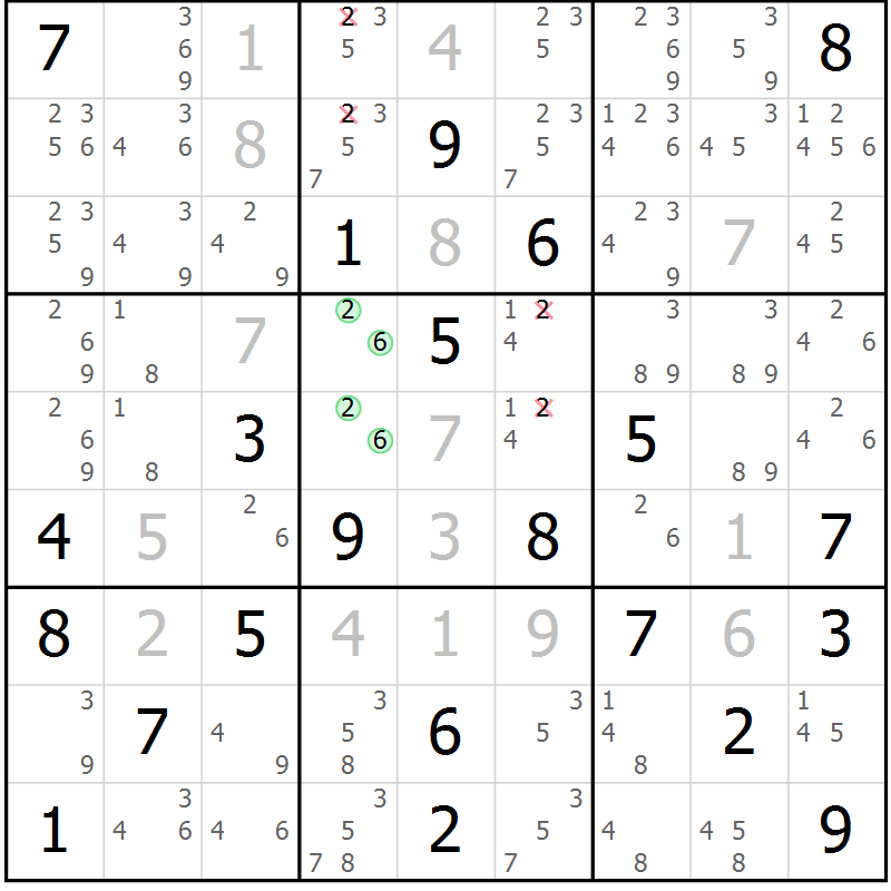 Position des candidats pour la solution de la Gr 18 page 21 du magazine de sudoku Virtuose n° 123