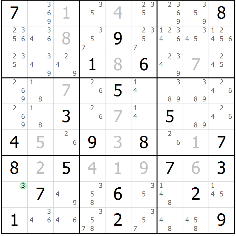 Position des candidats pour la solution de la Gr 18 page 21 du magazine de sudoku Virtuose n° 123