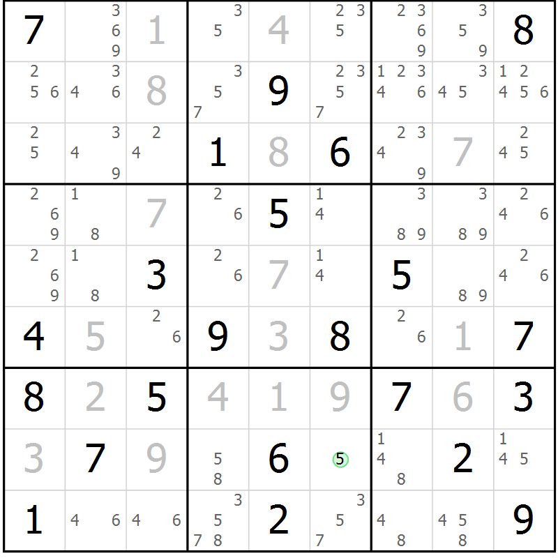 Position des candidats pour la solution de la Gr 18 page 21 du magazine de sudoku Virtuose n° 123