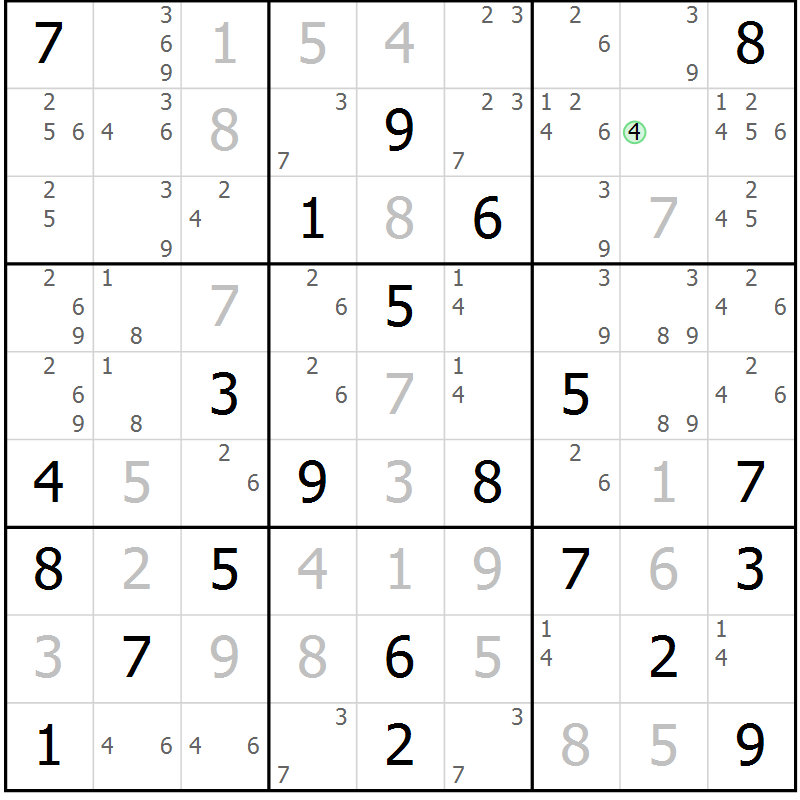 Position des candidats pour la solution de la Gr 18 page 21 du magazine de sudoku Virtuose n° 123