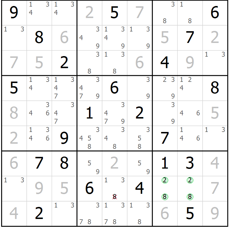 Position des candidats pour la solution de la Gr 19 page 22 du magazine de sudoku Virtuose n° 123