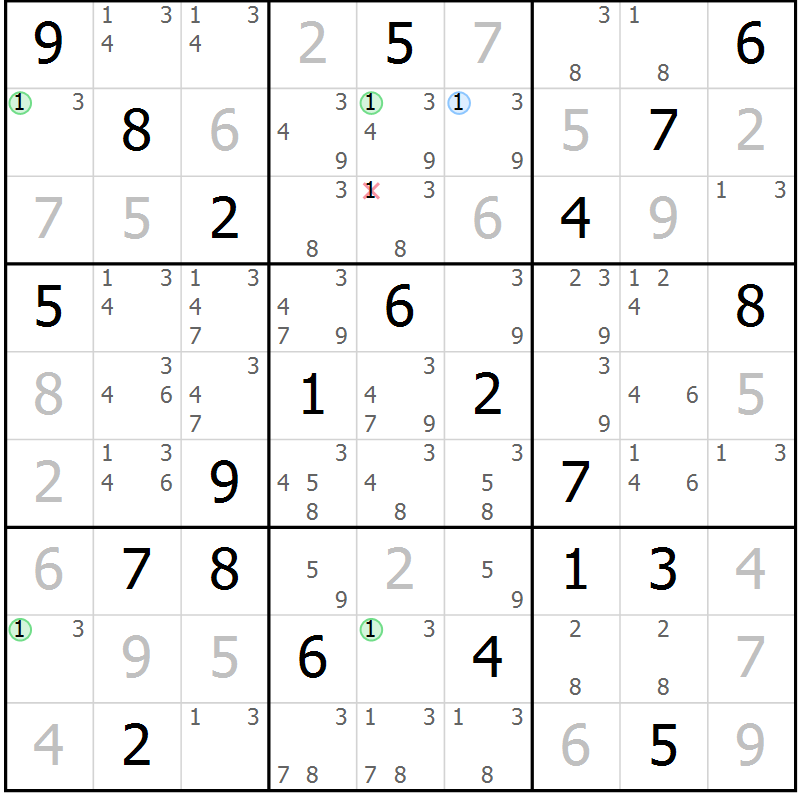 Position des candidats pour la solution de la Gr 19 page 22 du magazine de sudoku Virtuose n° 123