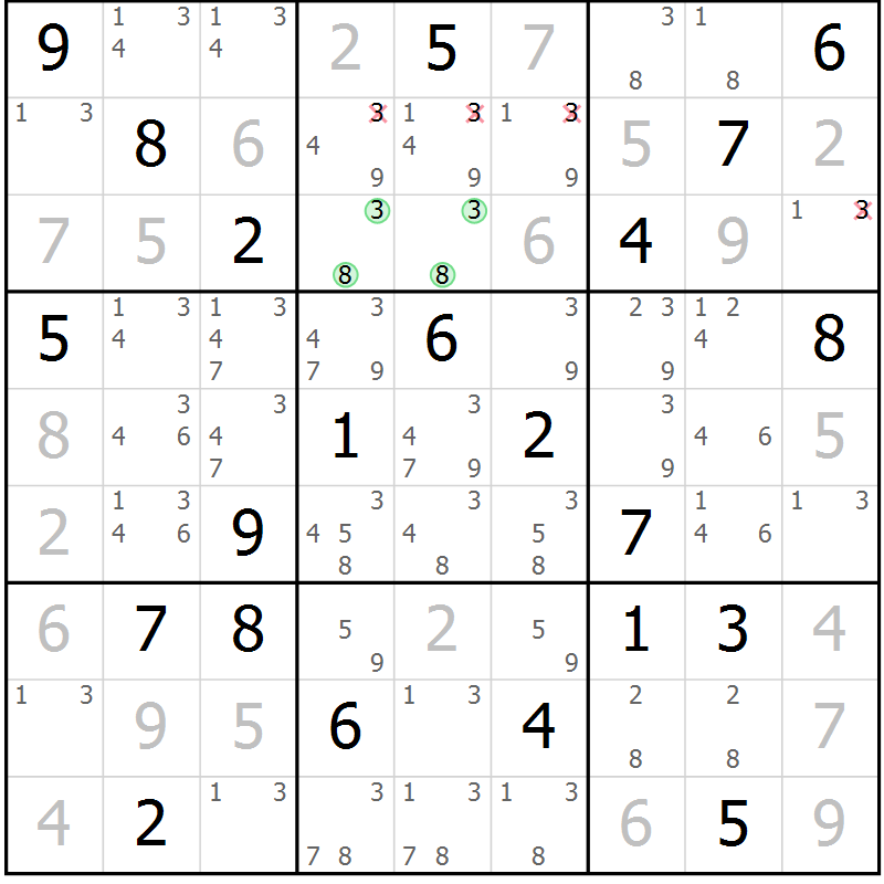 Position des candidats pour la solution de la Gr 19 page 22 du magazine de sudoku Virtuose n° 123