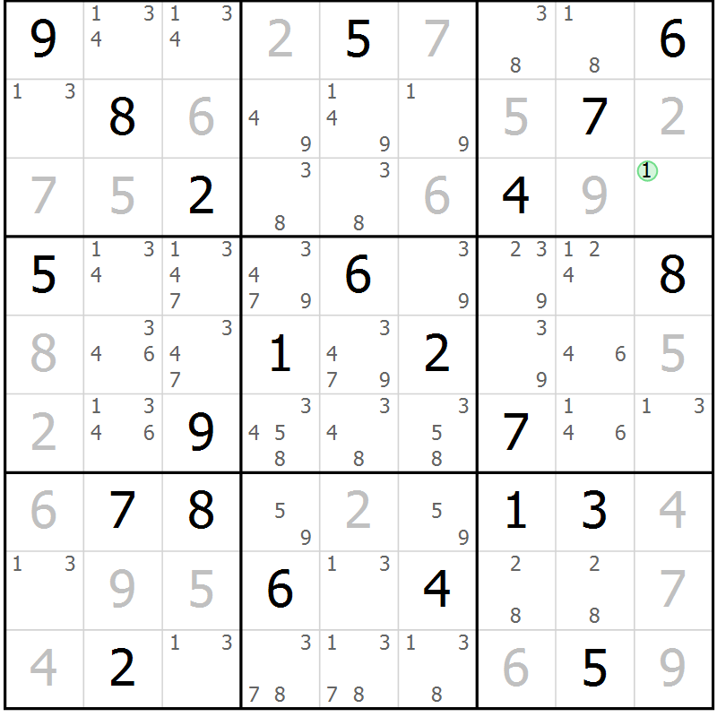 Position des candidats pour la solution de la Gr 19 page 22 du magazine de sudoku Virtuose n° 123