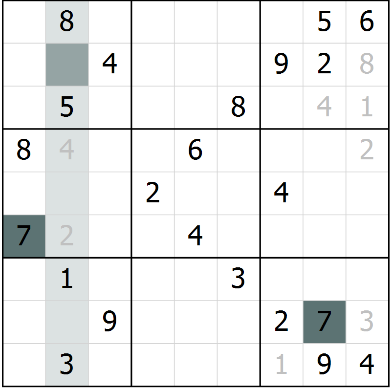 Position des candidats pour la solution de la Gr 2 page 5 du magazine de sudoku Virtuose n° 123