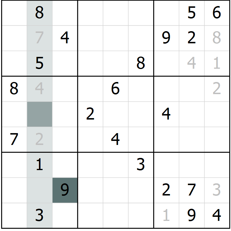 Position des candidats pour la solution de la Gr 2 page 5 du magazine de sudoku Virtuose n° 123