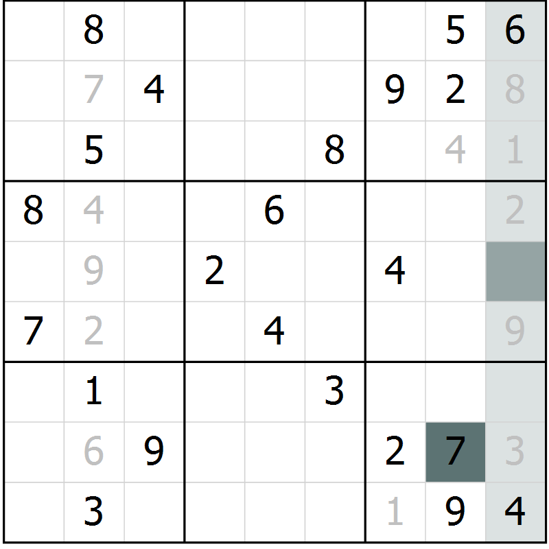 Position des candidats pour la solution de la Gr 2 page 5 du magazine de sudoku Virtuose n° 123