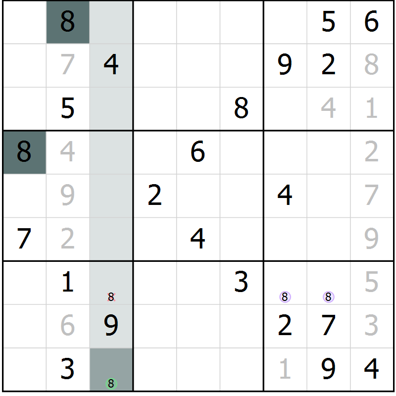 Position des candidats pour la solution de la Gr 2 page 5 du magazine de sudoku Virtuose n° 123