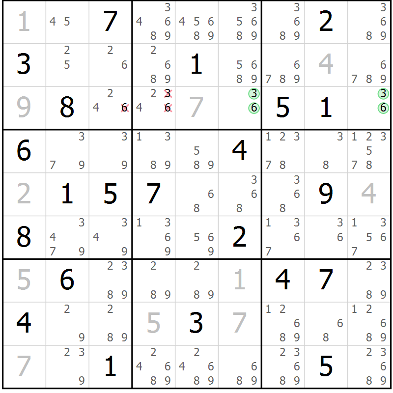 Position des candidats pour la solution de la Gr 21 page 24 du magazine de sudoku Virtuose n° 123