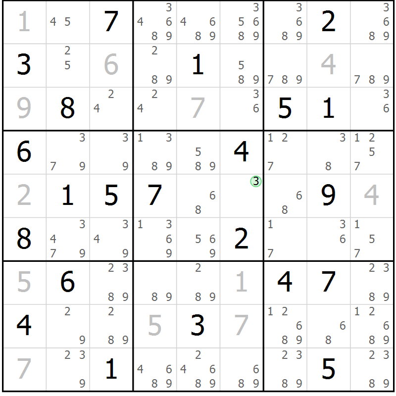 Position des candidats pour la solution de la Gr 21 page 24 du magazine de sudoku Virtuose n° 123