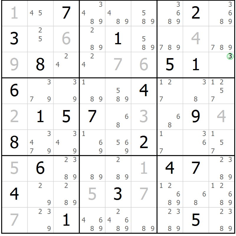 Position des candidats pour la solution de la Gr 21 page 24 du magazine de sudoku Virtuose n° 123