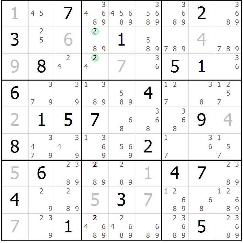 Position des candidats pour la solution de la Gr 21 page 24 du magazine de sudoku Virtuose n° 123