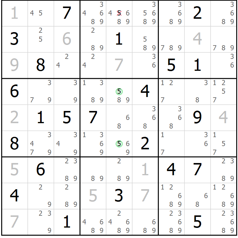 Position des candidats pour la solution de la Gr 21 page 24 du magazine de sudoku Virtuose n° 123