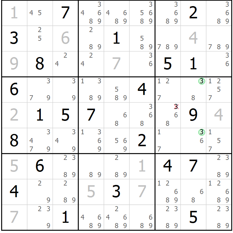 Position des candidats pour la solution de la Gr 21 page 24 du magazine de sudoku Virtuose n° 123