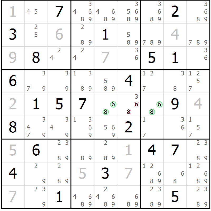 Position des candidats pour la solution de la Gr 21 page 24 du magazine de sudoku Virtuose n° 123
