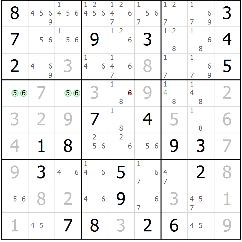 Position des candidats pour la solution de la Gr 22 page 25 du magazine de sudoku Virtuose n° 123