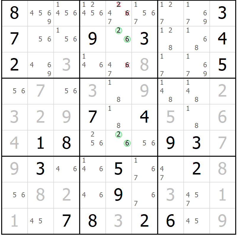 Position des candidats pour la solution de la Gr 22 page 25 du magazine de sudoku Virtuose n° 123