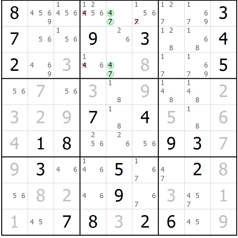 Position des candidats pour la solution de la Gr 22 page 25 du magazine de sudoku Virtuose n° 123