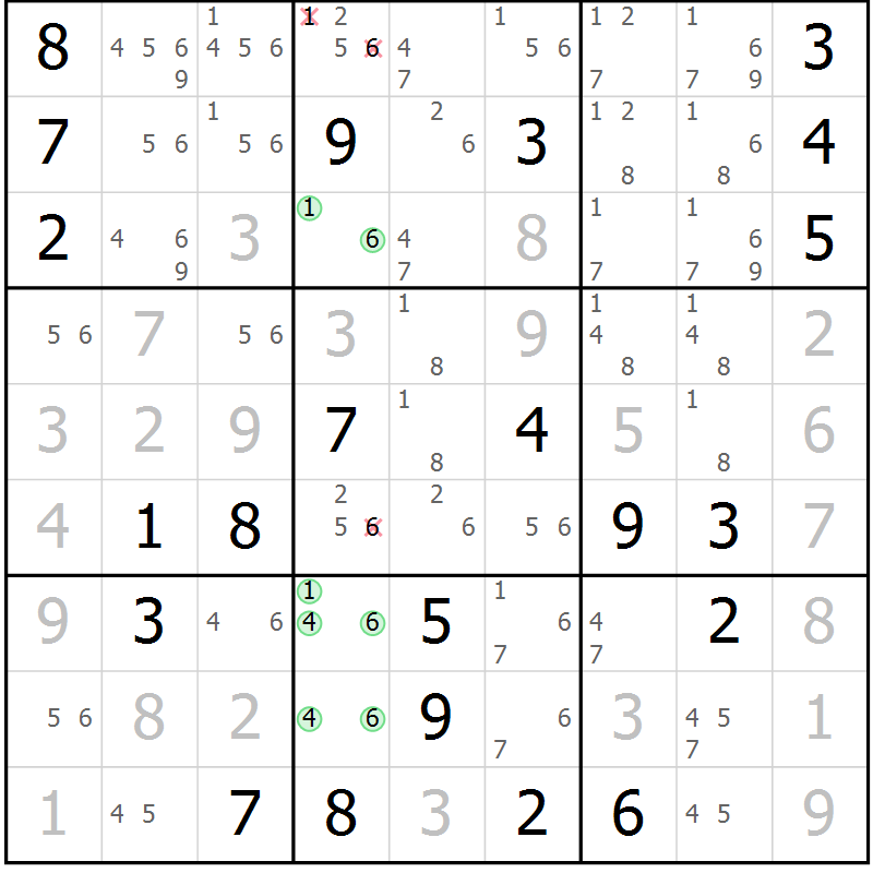 Position des candidats pour la solution de la Gr 22 page 25 du magazine de sudoku Virtuose n° 123