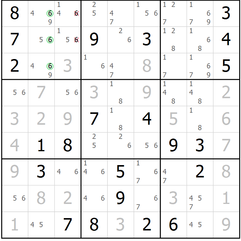 Position des candidats pour la solution de la Gr 22 page 25 du magazine de sudoku Virtuose n° 123