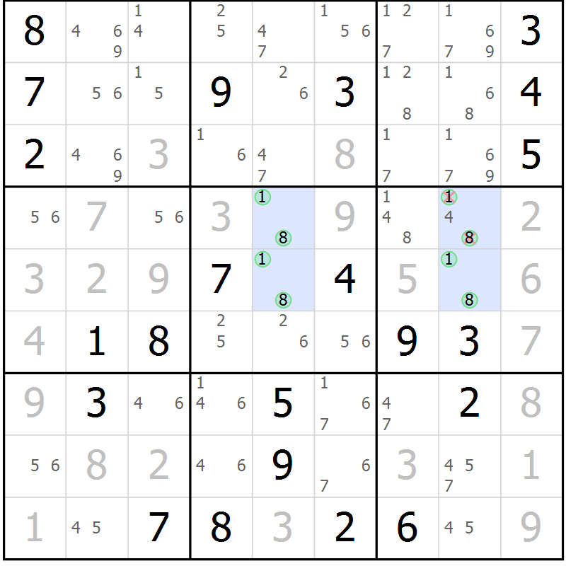 Position des candidats pour la solution de la Gr 22 page 25 du magazine de sudoku Virtuose n° 123