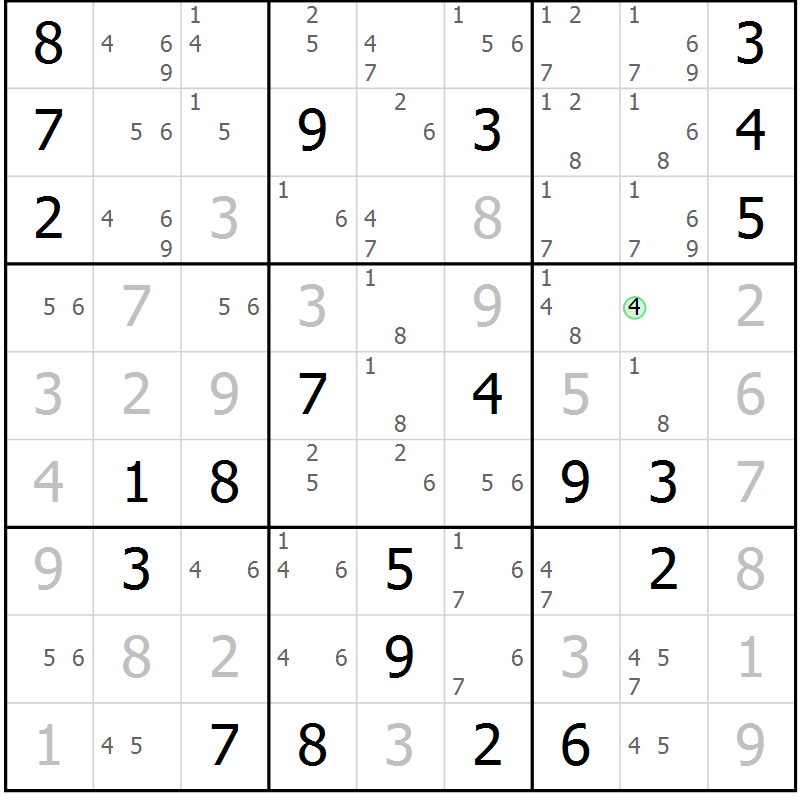 Position des candidats pour la solution de la Gr 22 page 25 du magazine de sudoku Virtuose n° 123