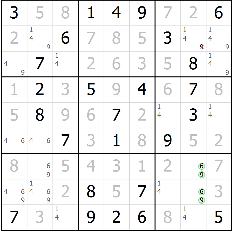 Position des candidats pour la solution de la Gr 23 page 26 du magazine de sudoku Virtuose n° 123