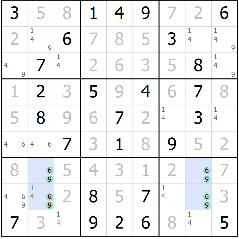 Position des candidats pour la solution de la Gr 23 page 26 du magazine de sudoku Virtuose n° 123