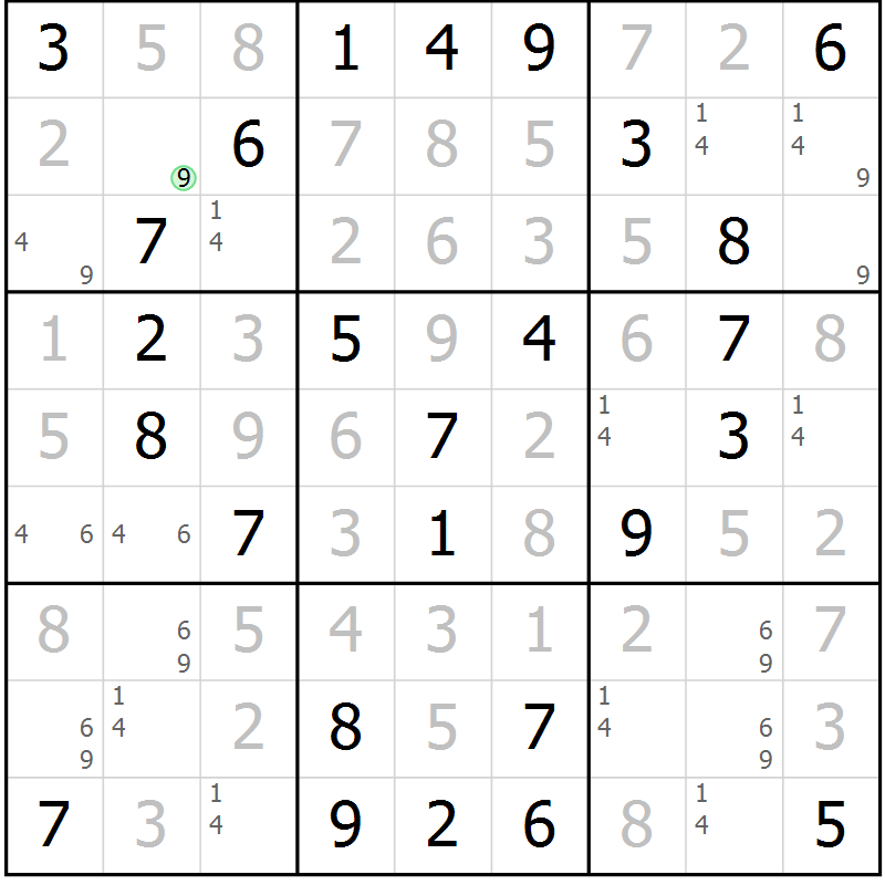 Position des candidats pour la solution de la Gr 23 page 26 du magazine de sudoku Virtuose n° 123