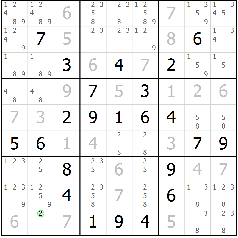 Position des candidats pour la solution de la Gr 24 page 27 du magazine de sudoku Virtuose n° 123