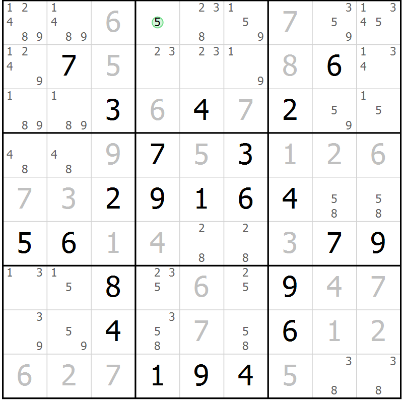Position des candidats pour la solution de la Gr 24 page 27 du magazine de sudoku Virtuose n° 123