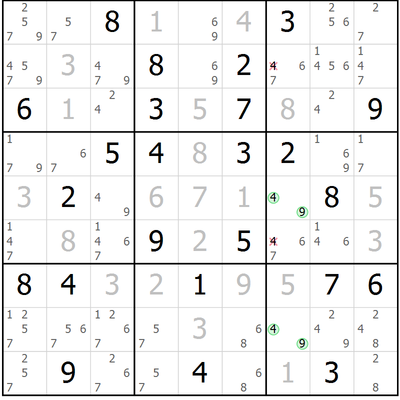 Position des candidats pour la solution de la Gr 25 page 28 du magazine de sudoku Virtuose n° 123