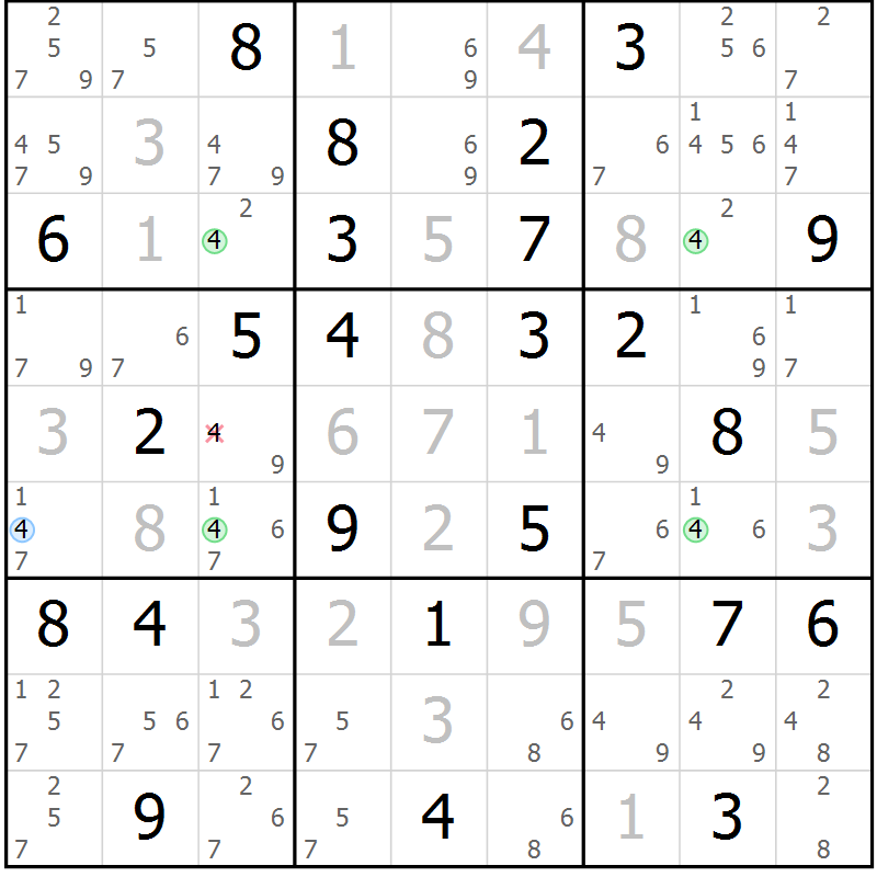 Position des candidats pour la solution de la Gr 25 page 28 du magazine de sudoku Virtuose n° 123