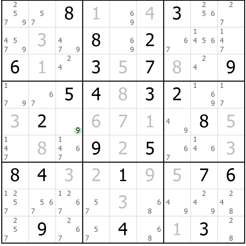Position des candidats pour la solution de la Gr 25 page 28 du magazine de sudoku Virtuose n° 123