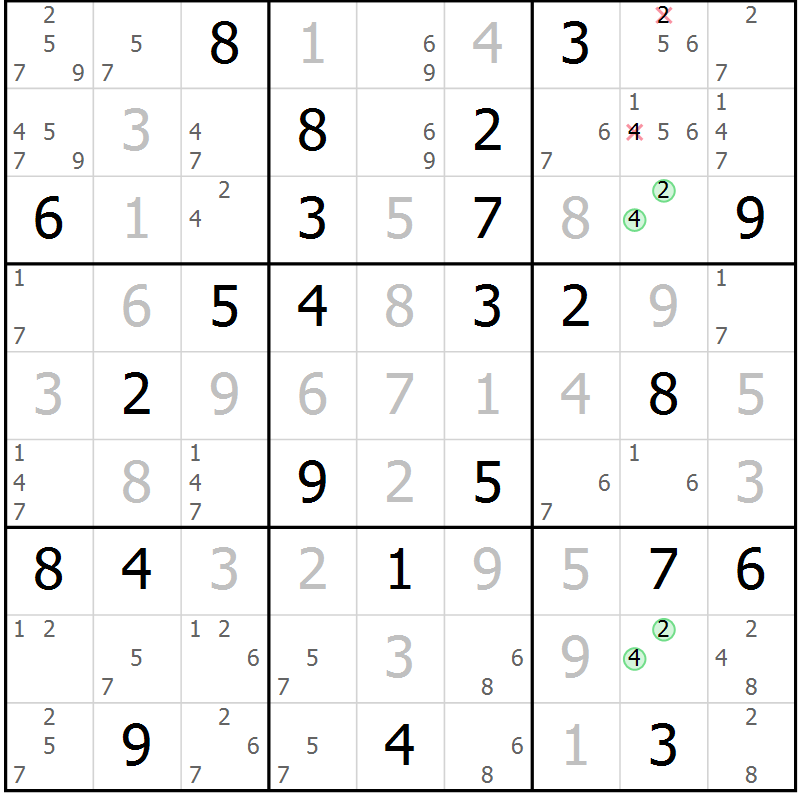 Position des candidats pour la solution de la Gr 25 page 28 du magazine de sudoku Virtuose n° 123